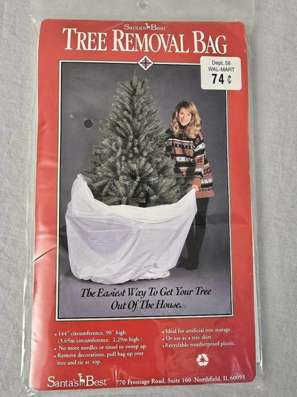 Disposable Live Christmas Tree Removal Bag White Holiday Trash Santa's Best VTG